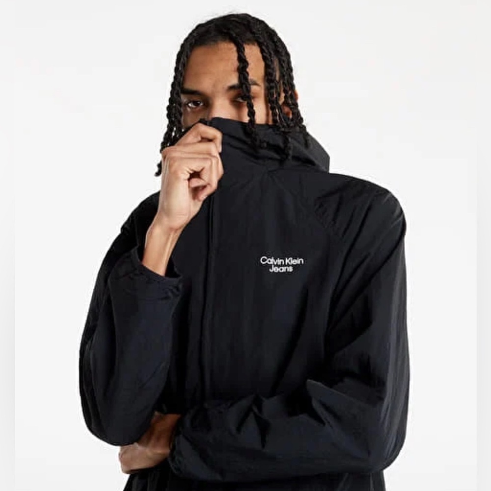 Calvin Klein Black Hooded Windbreaker for Men.       Size-X-Small